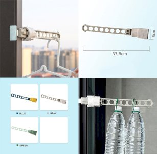 Clothes Drying Rack Wall Mounted Retractable Balcony Hanger with 6 cloth hanger